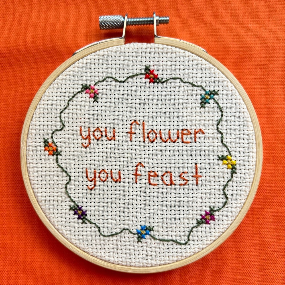 Harry Styles “Woman” Lyrics 4-inch Wooden-Framed Cross Stitch